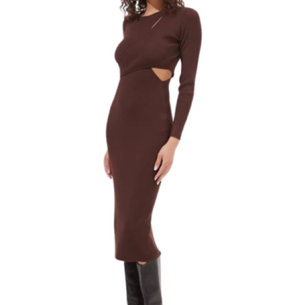 Elegant Brown Cut-Out Dress